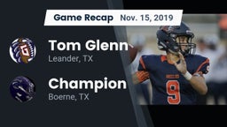 Recap: Tom Glenn  vs. Champion  2019