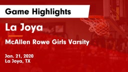La Joya  vs McAllen Rowe Girls Varsity Game Highlights - Jan. 21, 2020