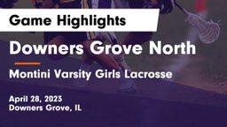 Downers Grove North  vs Montini Varsity Girls Lacrosse Game Highlights - April 28, 2023