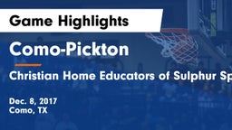 Como-Pickton  vs Christian Home Educators of Sulphur Springs Game Highlights - Dec. 8, 2017