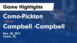 Como-Pickton  vs Campbell -Campbell Game Highlights - Dec. 28, 2017