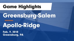 Greensburg-Salem  vs Apollo-Ridge  Game Highlights - Feb. 9, 2018
