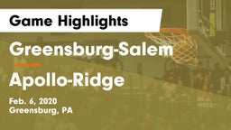 Greensburg-Salem  vs Apollo-Ridge  Game Highlights - Feb. 6, 2020