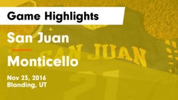 San Juan  vs Monticello Game Highlights - Nov 23, 2016