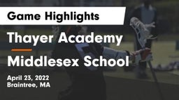 Thayer Academy  vs Middlesex School Game Highlights - April 23, 2022