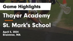 Thayer Academy  vs St. Mark's School Game Highlights - April 5, 2024