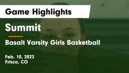 Summit  vs Basalt Varsity Girls Basketball Game Highlights - Feb. 10, 2022