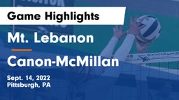 Mt. Lebanon  vs Canon-McMillan  Game Highlights - Sept. 14, 2022