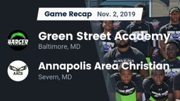Recap: Green Street Academy  vs. Annapolis Area Christian  2019