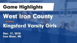 West Iron County  vs Kingsford Varsity Girls Game Highlights - Dec. 17, 2018