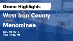 West Iron County  vs Menominee  Game Highlights - Jan. 10, 2019