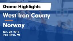 West Iron County  vs Norway  Game Highlights - Jan. 22, 2019
