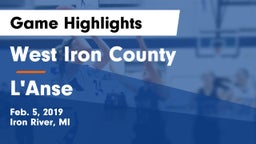 West Iron County  vs L'Anse  Game Highlights - Feb. 5, 2019