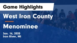 West Iron County  vs Menominee  Game Highlights - Jan. 16, 2020