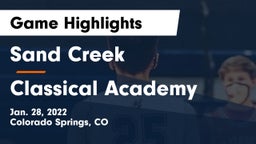 Sand Creek  vs Classical Academy  Game Highlights - Jan. 28, 2022