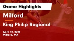 Milford  vs King Philip Regional  Game Highlights - April 12, 2023
