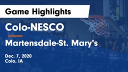 Colo-NESCO  vs Martensdale-St. Mary's  Game Highlights - Dec. 7, 2020