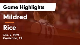 Mildred  vs Rice  Game Highlights - Jan. 2, 2021