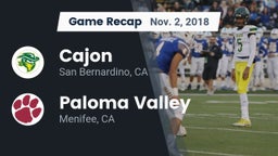 Recap: Cajon  vs. Paloma Valley  2018