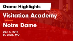 Visitation Academy  vs Notre Dame  Game Highlights - Dec. 5, 2019