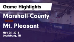 Marshall County  vs Mt. Pleasant  Game Highlights - Nov 26, 2016