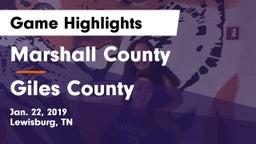 Marshall County  vs Giles County Game Highlights - Jan. 22, 2019