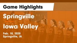 Springville  vs Iowa Valley Game Highlights - Feb. 18, 2020