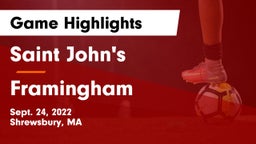 Saint John's  vs Framingham  Game Highlights - Sept. 24, 2022