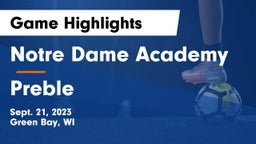 Notre Dame Academy vs Preble  Game Highlights - Sept. 21, 2023
