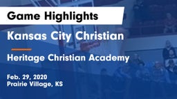 Kansas City Christian  vs Heritage Christian Academy Game Highlights - Feb. 29, 2020