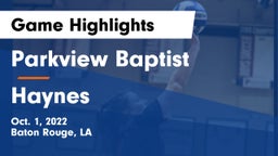 Parkview Baptist  vs Haynes Game Highlights - Oct. 1, 2022