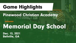 Pinewood Christian Academy vs Memorial Day School Game Highlights - Dec. 13, 2021