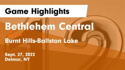 Bethlehem Central  vs Burnt Hills-Ballston Lake  Game Highlights - Sept. 27, 2022