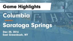 Columbia  vs Saratoga Springs  Game Highlights - Dec 20, 2016