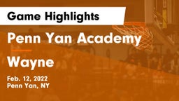 Penn Yan Academy  vs Wayne  Game Highlights - Feb. 12, 2022