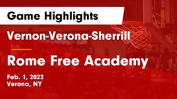 Vernon-Verona-Sherrill  vs Rome Free Academy  Game Highlights - Feb. 1, 2022