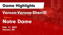 Vernon-Verona-Sherrill  vs Notre Dame  Game Highlights - Feb. 11, 2022
