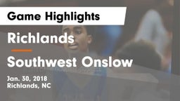 Richlands  vs Southwest Onslow  Game Highlights - Jan. 30, 2018