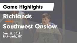 Richlands  vs Southwest Onslow  Game Highlights - Jan. 18, 2019