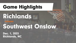 Richlands  vs Southwest Onslow Game Highlights - Dec. 1, 2023