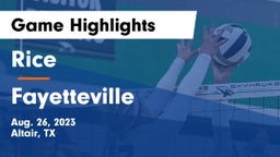 Rice  vs Fayetteville Game Highlights - Aug. 26, 2023