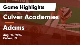 Culver Academies vs Adams  Game Highlights - Aug. 26, 2023