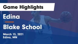 Edina  vs Blake School Game Highlights - March 13, 2021