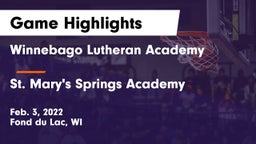 Winnebago Lutheran Academy  vs St. Mary's Springs Academy  Game Highlights - Feb. 3, 2022
