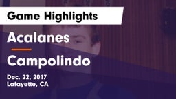 Acalanes  vs Campolindo  Game Highlights - Dec. 22, 2017