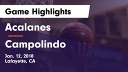 Acalanes  vs Campolindo  Game Highlights - Jan. 12, 2018