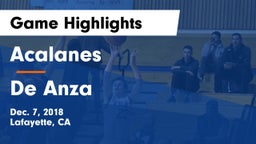 Acalanes  vs De Anza  Game Highlights - Dec. 7, 2018
