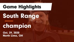 South Range vs champion Game Highlights - Oct. 29, 2020