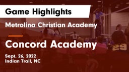 Metrolina Christian Academy  vs Concord Academy  Game Highlights - Sept. 26, 2022