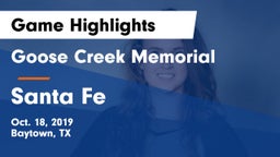 Goose Creek Memorial  vs Santa Fe  Game Highlights - Oct. 18, 2019